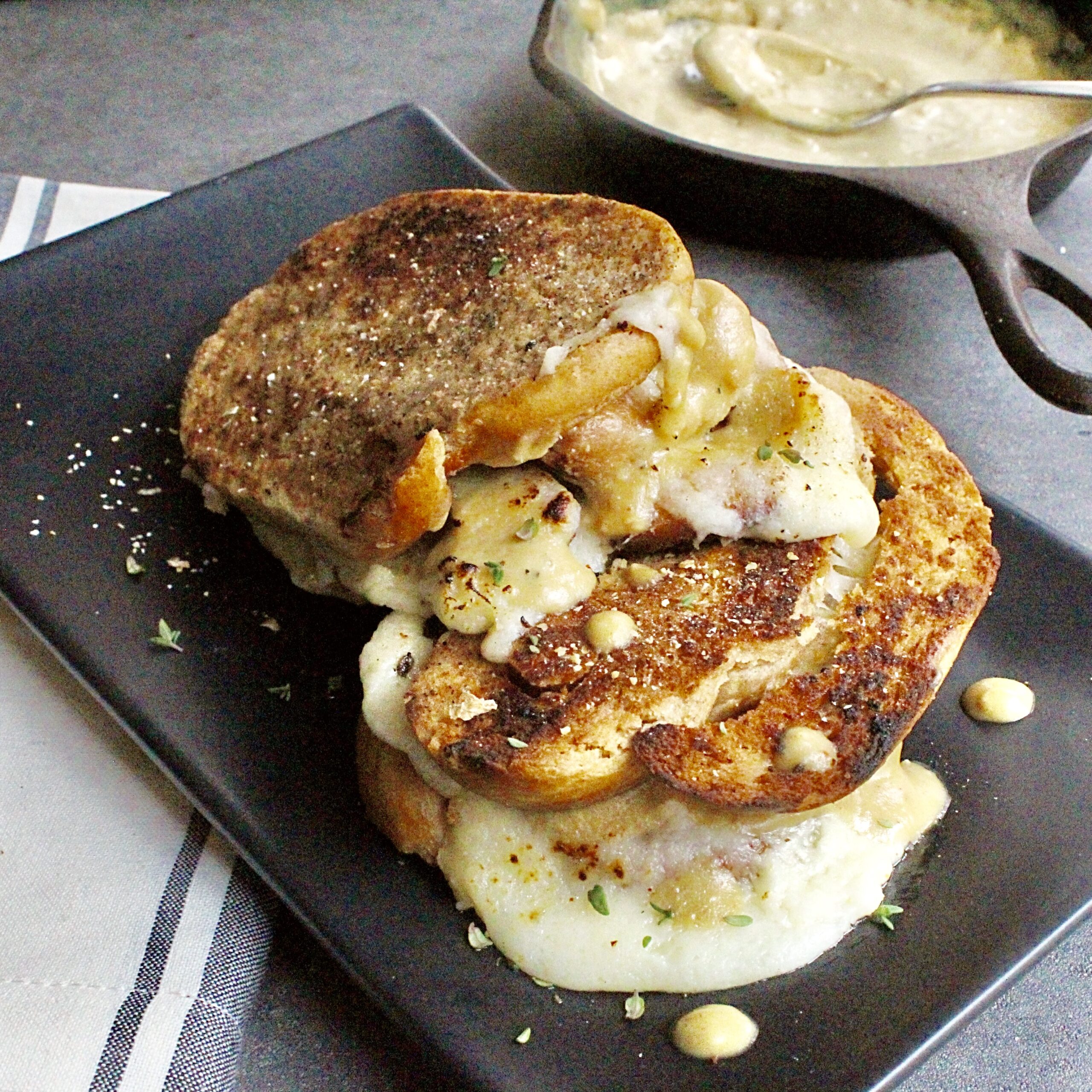 Pretzel Grilled Cheese with Bourbon Mustard Cream Sauce