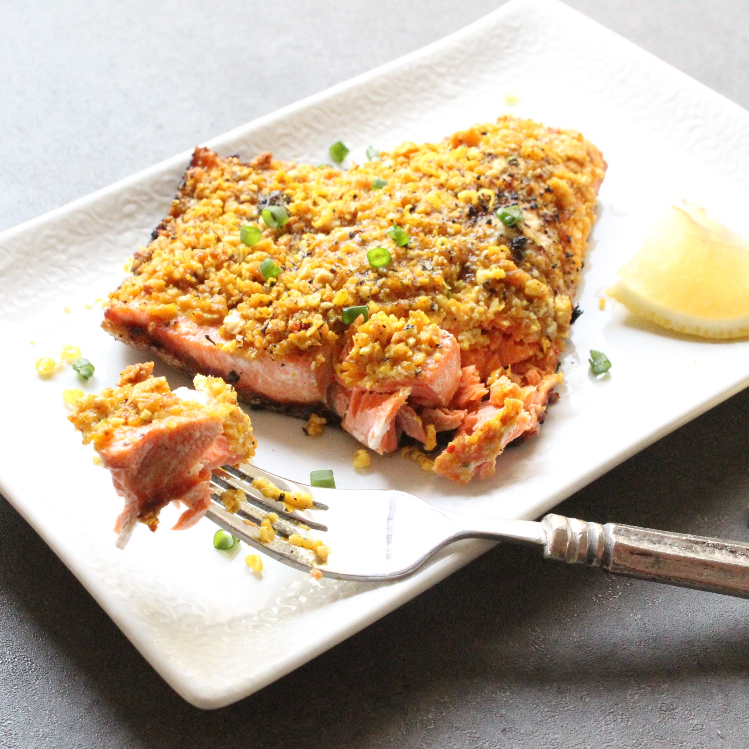 Granola Crusted Garlic and Lemon Salmon