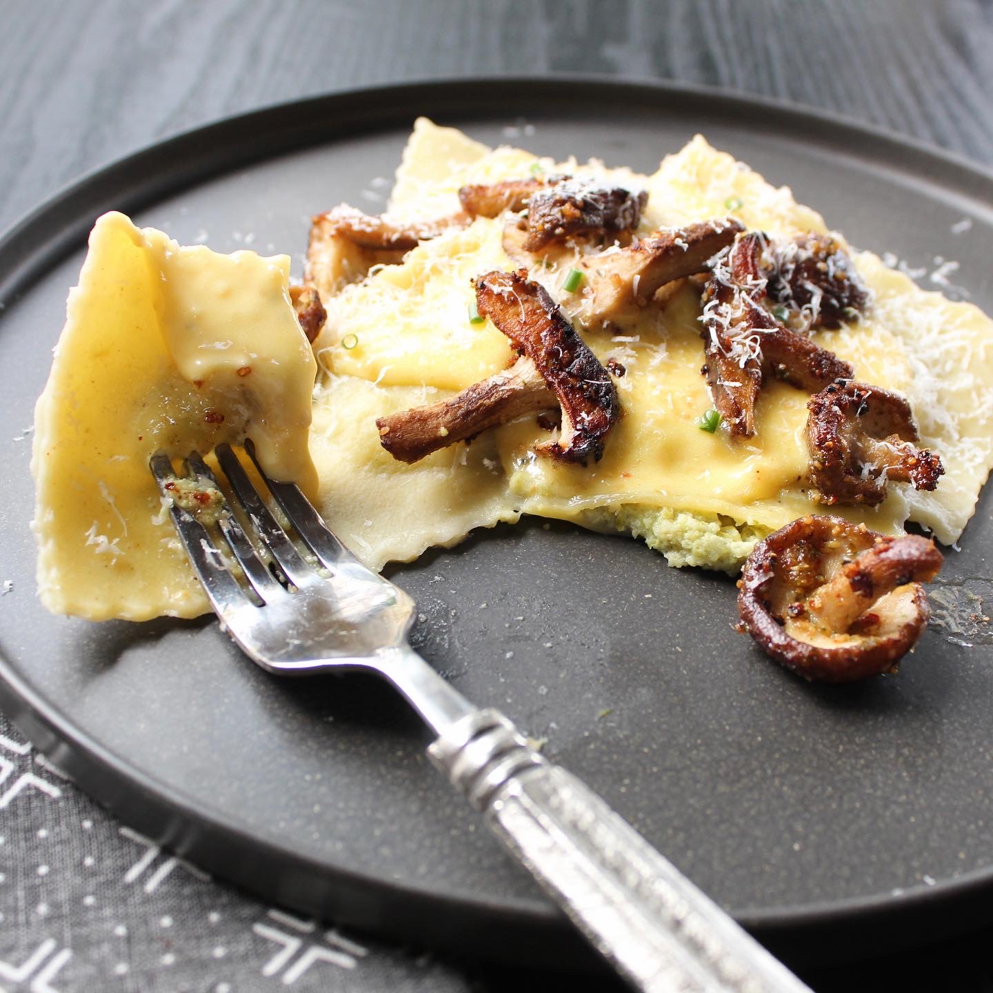 Farm to Table Ravioli with a Creamy Hollandaise Sauce & Sautéed Mushrooms
